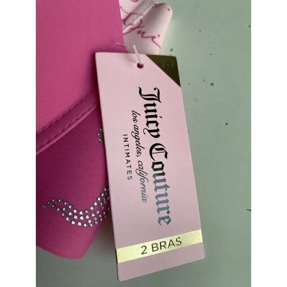 2 Pack Juicy Couture Sleek & Smooth Bra Sz 34B Lined Pink‎ Bling Logo JC5149 NEW - Picture 2 of 9
